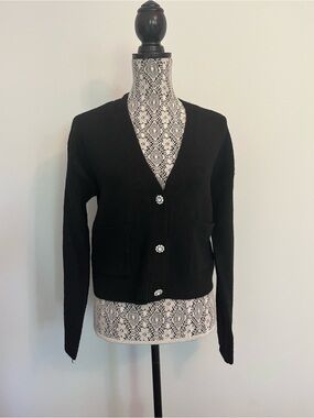 Dynamite Black V-Neck Cardigan with Embellished Buttons